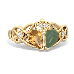 Jade 'One Heart' Celtic Knot Claddagh 14K Yellow Gold ring R5322