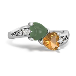 Jade Snuggling Hearts 14K White Gold ring R2178