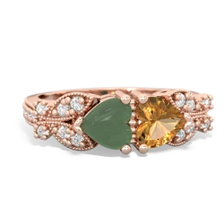 Jade Diamond Butterflies 14K Rose Gold ring R5601