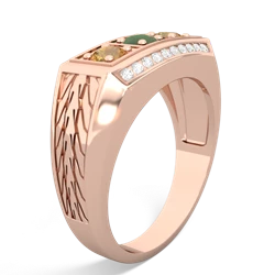 Jade Three Stone Tire Tread Men's 14K Rose Gold ring R0520