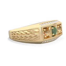 Jade Three Stone Tire Tread Men's 14K Yellow Gold ring R0520