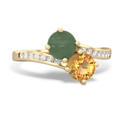 Jade Channel Set Two Stone 14K Yellow Gold ring R5303