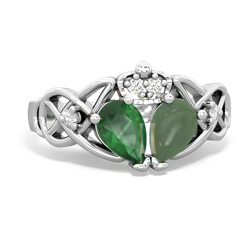 Jade 'One Heart' Celtic Knot Claddagh 14K White Gold ring R5322