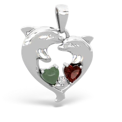 Jade Dolphin Heart 14K White Gold pendant P5820