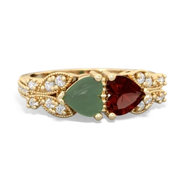 Jade Diamond Butterflies 14K Yellow Gold ring R5601