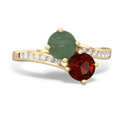 Jade Channel Set Two Stone 14K Yellow Gold ring R5303