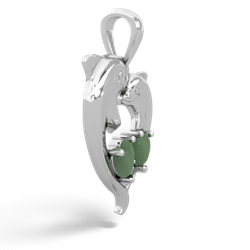 Jade Dolphin Heart 14K White Gold pendant P5820