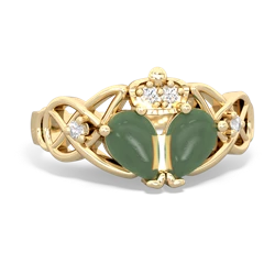 Jade 'One Heart' Celtic Knot Claddagh 14K Yellow Gold ring R5322