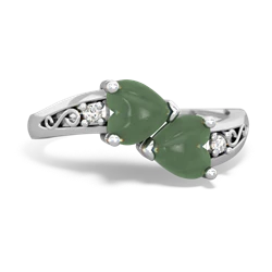 Jade Snuggling Hearts 14K White Gold ring R2178