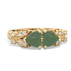 Jade Diamond Butterflies 14K Yellow Gold ring R5601