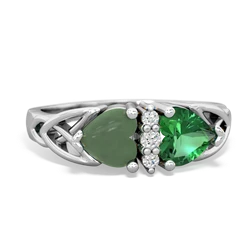 Jade Celtic Knot Double Heart 14K White Gold ring R5040