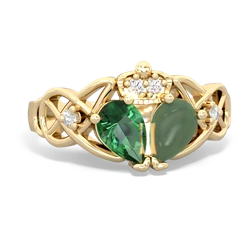 Jade 'One Heart' Celtic Knot Claddagh 14K Yellow Gold ring R5322