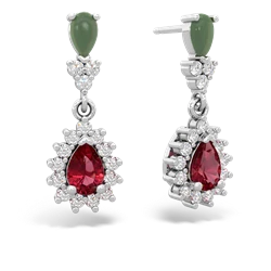 Jade Halo Pear Dangle 14K White Gold earrings E1882