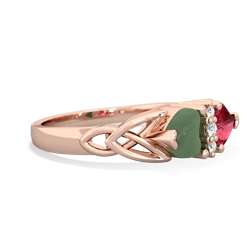 Jade Celtic Knot Double Heart 14K Rose Gold ring R5040