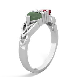 Jade Celtic Knot Double Heart 14K White Gold ring R5040