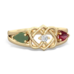 Jade Hearts Intertwined 14K Yellow Gold ring R5880