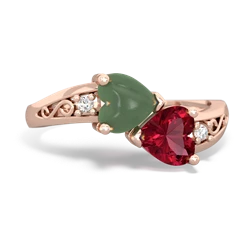 Jade Snuggling Hearts 14K Rose Gold ring R2178