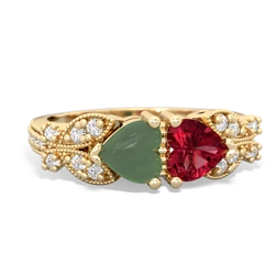 Jade Diamond Butterflies 14K Yellow Gold ring R5601