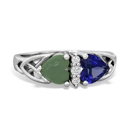 Jade Celtic Knot Double Heart 14K White Gold ring R5040