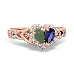 Jade Celtic Knot Two Hearts As One 14K Rose Gold ring R2644HRT