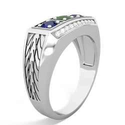 Jade Three Stone Tire Tread Men's 14K White Gold ring R0520