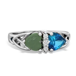 Jade Celtic Knot Double Heart 14K White Gold ring R5040