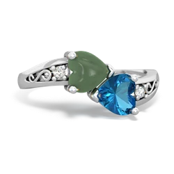 Jade Snuggling Hearts 14K White Gold ring R2178