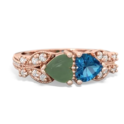 Jade Diamond Butterflies 14K Rose Gold ring R5601