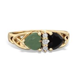 Jade Celtic Knot Double Heart 14K Yellow Gold ring R5040