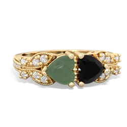 Jade Diamond Butterflies 14K Yellow Gold ring R5601