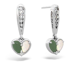 Jade Filligree Heart 14K White Gold earrings E5070