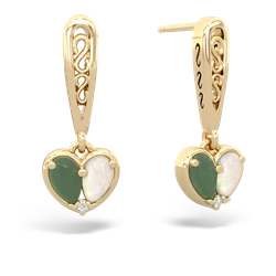 Jade Filligree Heart 14K Yellow Gold earrings E5070