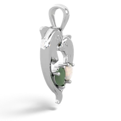 Jade Dolphin Heart 14K White Gold pendant P5820