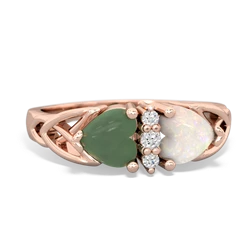 Jade Celtic Knot Double Heart 14K Rose Gold ring R5040