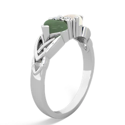 Jade Celtic Knot Double Heart 14K White Gold ring R5040