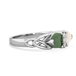 Jade Celtic Knot Double Heart 14K White Gold ring R5040