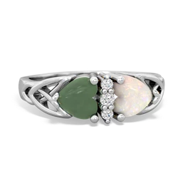 Jade Celtic Knot Double Heart 14K White Gold ring R5040