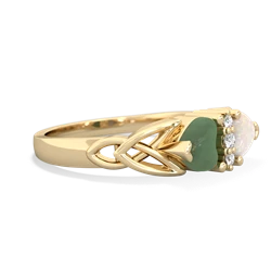 Jade Celtic Knot Double Heart 14K Yellow Gold ring R5040