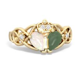 Jade 'One Heart' Celtic Knot Claddagh 14K Yellow Gold ring R5322