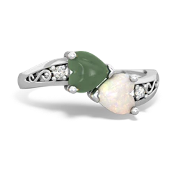 Jade Snuggling Hearts 14K White Gold ring R2178