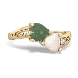 Jade Snuggling Hearts 14K Yellow Gold ring R2178