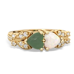 Jade Diamond Butterflies 14K Yellow Gold ring R5601