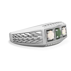 Jade Three Stone Tire Tread Men's 14K White Gold ring R0520