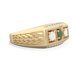 Jade Three Stone Tire Tread Men's 14K Yellow Gold ring R0520