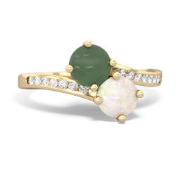 Jade Channel Set Two Stone 14K Yellow Gold ring R5303