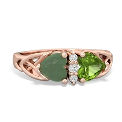 Jade Celtic Knot Double Heart 14K Rose Gold ring R5040