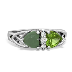 Jade Celtic Knot Double Heart 14K White Gold ring R5040