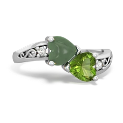 Jade Snuggling Hearts 14K White Gold ring R2178