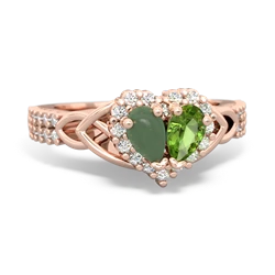 Jade Celtic Knot Two Hearts As One 14K Rose Gold ring R2644HRT