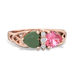 Jade Celtic Knot Double Heart 14K Rose Gold ring R5040